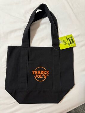 Trader Joe's Black Canvas Tote Bag with Orange Logo